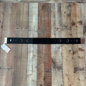 JustFab Black Elastic Belt With Gold Accents Metal Plate Belt M/L